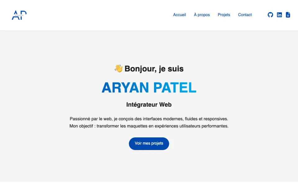 Aperçu du portfolio étudiant d’Aryan Patel